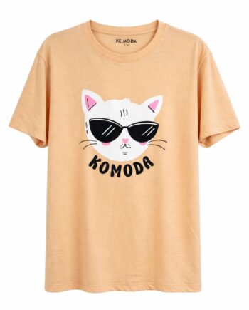 POLO BEIGE GATO MANGA CORTA - ARTE POR MACU BARRETO